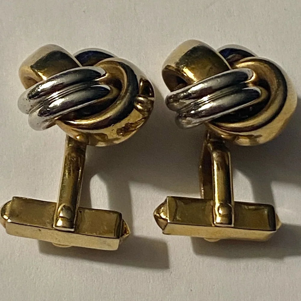 Vintage Swank Silver And Gold Tone Metal Love Knot Style Cufflinks